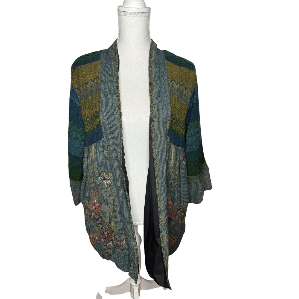 Soft‎ Surroundings Izmir Wool Embroidered Open Front Jacket Paisley Floral XL